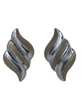Vintage Taxco Mexico TM-925 Sterling Silver Modernist 2-Tone Wing Stud Earrings